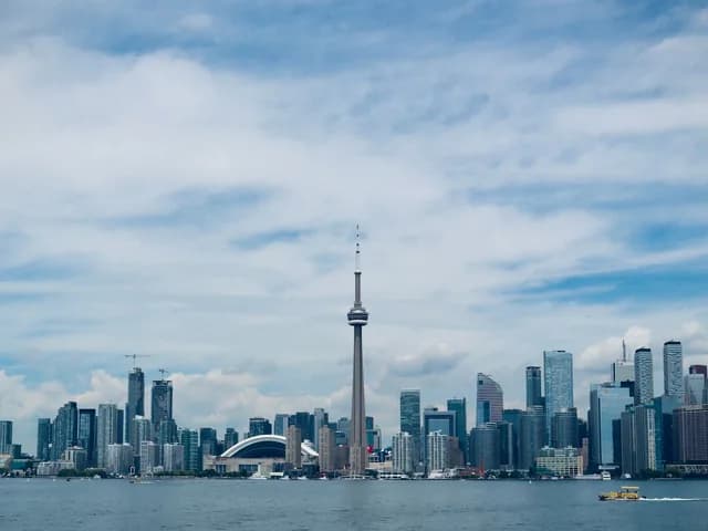 Toronto skyline with the CN Tower viewed across the harbour